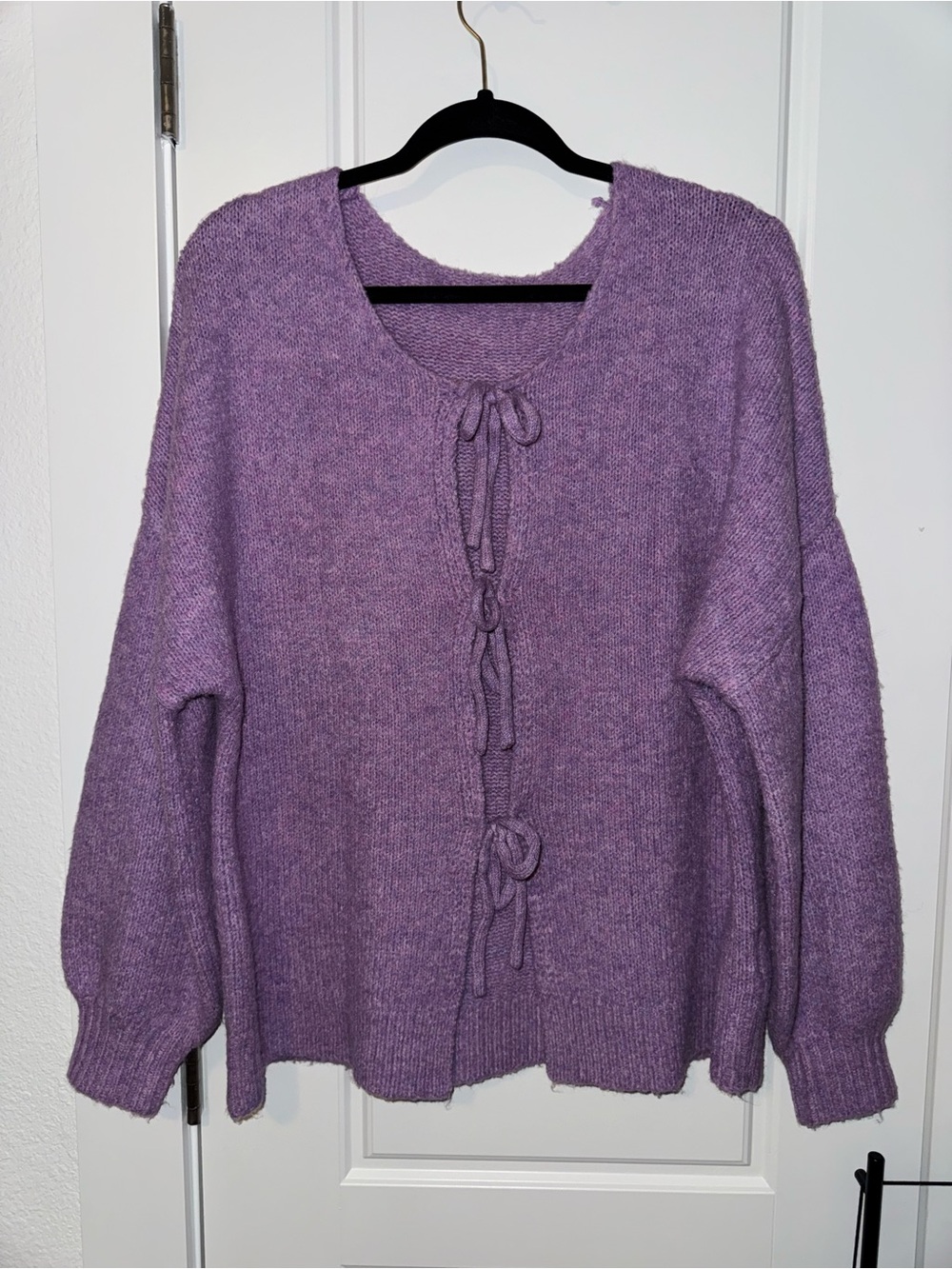 Oversized Purple Cardigan With Ties - Size Medium